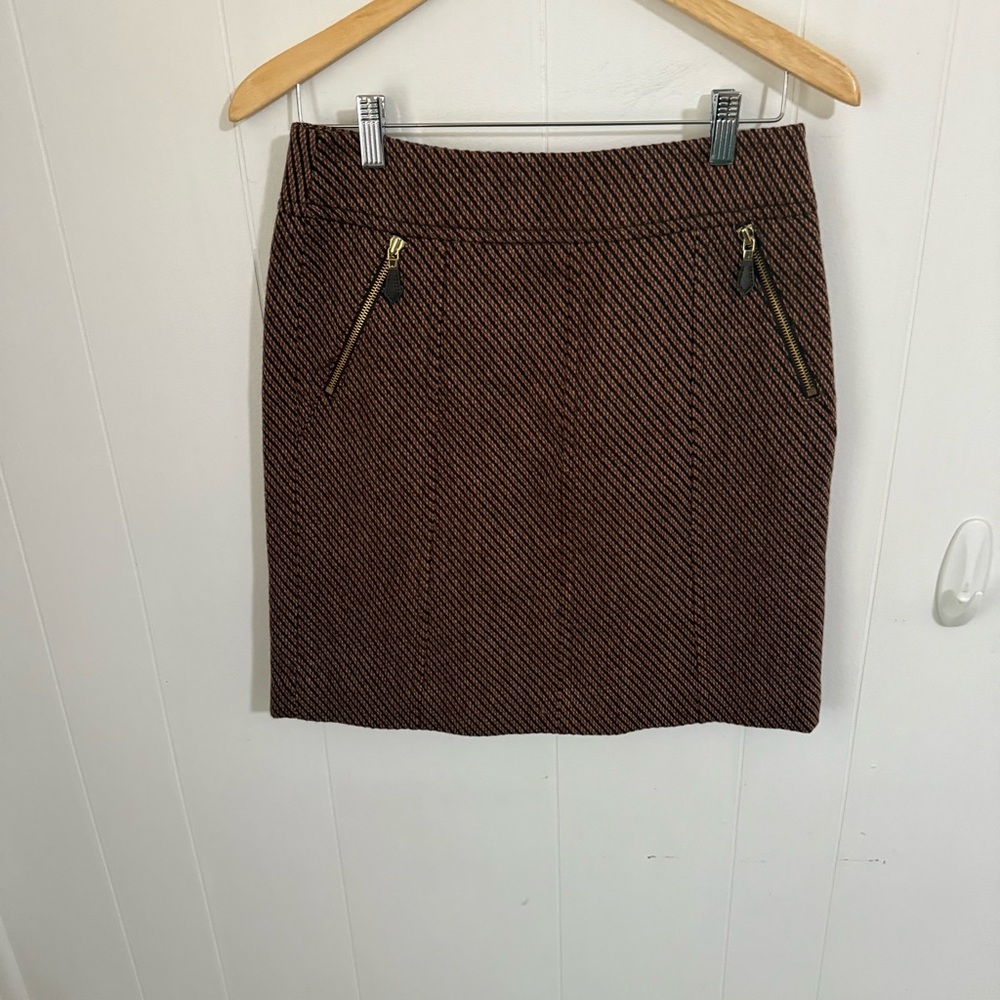 Ann Taylor Textured Brown Wool Blend Mini Skirt with Gold Zippers